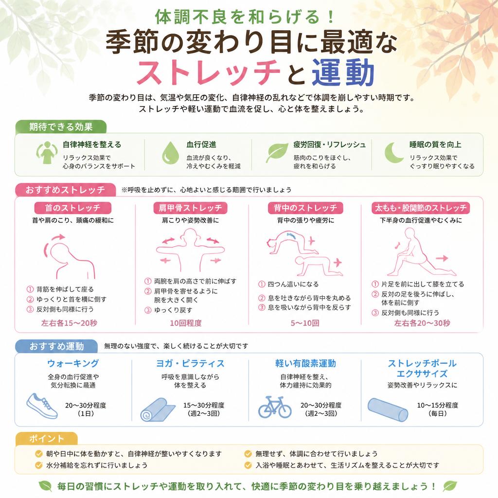 体調不良を和らげる！季節の変わり目に最適なストレッチと運動
